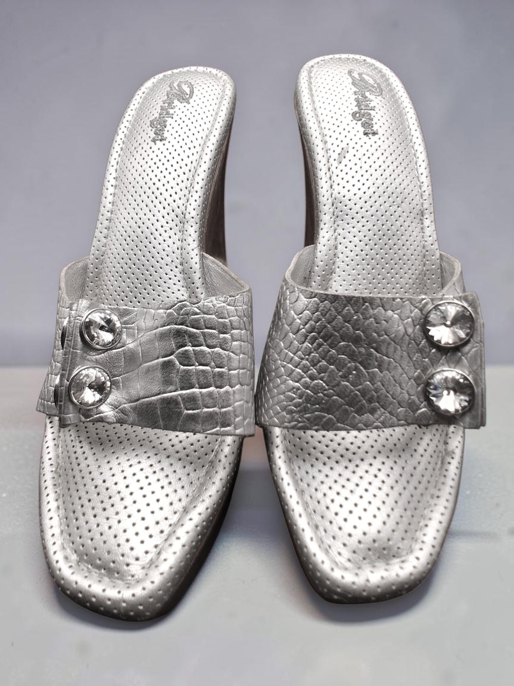 Vintage Bridget Silver Crystal Embellished Wedge Sandals - Size 7 - Picture 1 of 4